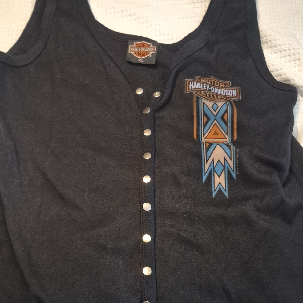 Harley-Davidson Black Tank with Blue and Tan Southwestern Graphic